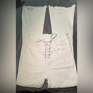 Shein White Lace-Up Flare High-Waisted Front Jeans